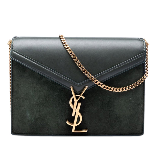 Saint Laurent Monogram Cassandra Clasp Green Suede Calfskin Gold Hardware