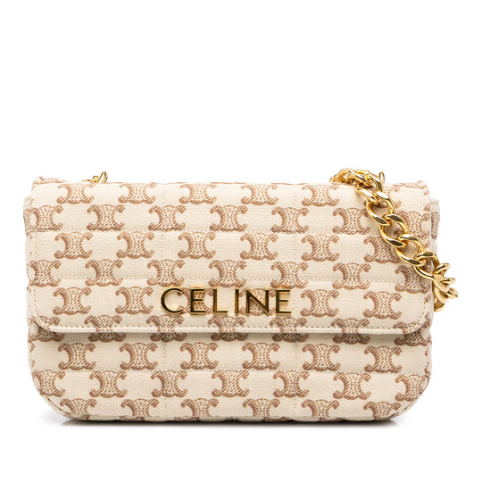 Celine Triomphe Chain Beige Quilted Canvas