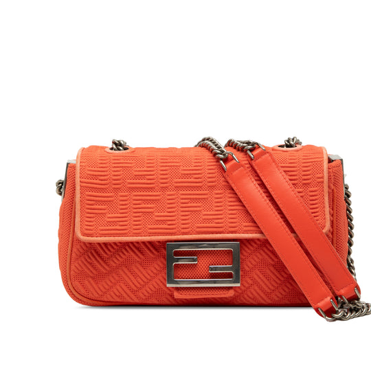 Fendi Zucca Chain Midi Baguette Embossed Technical Orange Nylon