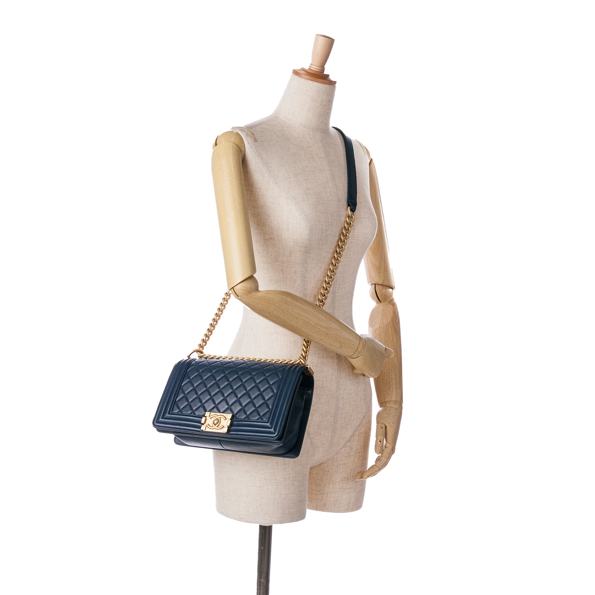 Chanel Boy Flap Bag Medium Blue Lambskin Gold