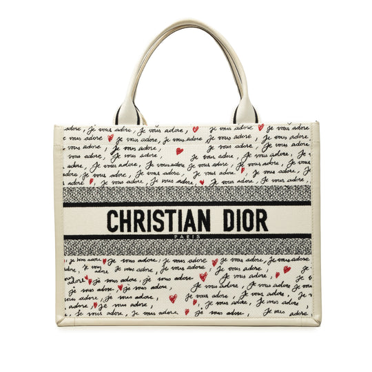 Dior Dioramour Je Vous Adore Book Tote Medium White Canvas