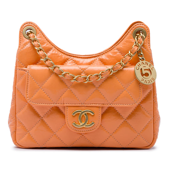 Chanel Wavy CC Hobo Small Orange Shiny Crumpled Calfskin
