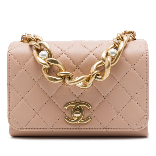 Chanel Boy Mini Beige Calfskin Pearl Gold