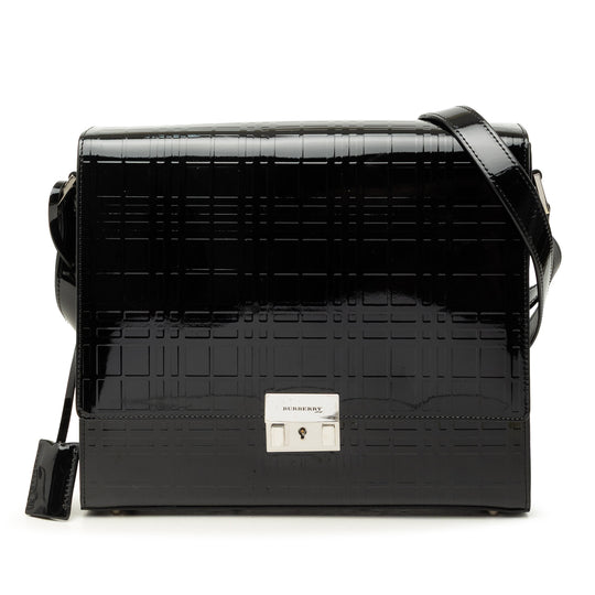 Burberry House Check Crossbody Black Embossed Patent Leather