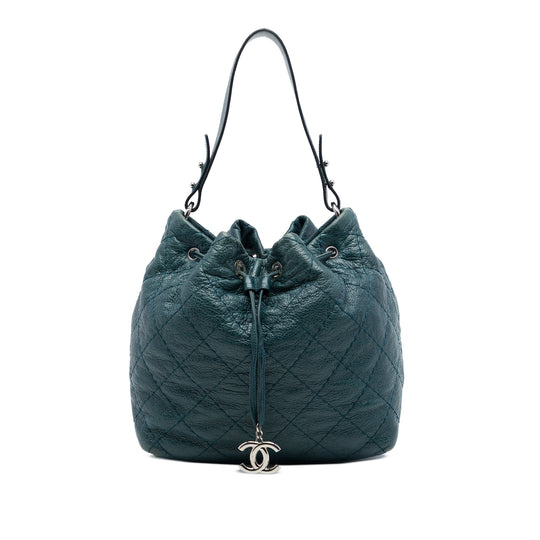 Chanel On The Road Bucket Blue Quilted Glazed Calfskin