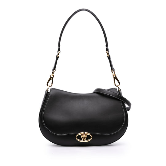 Valentino Ohval Flap Medium Black Calfskin