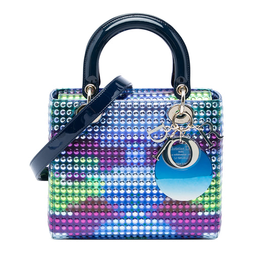 Dior Lady Dior Medium Blue Calfskin Printed and Studded