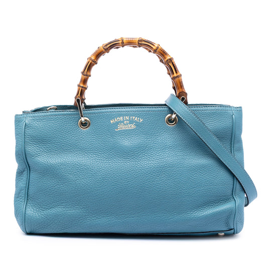 Gucci Bamboo Shopper Medium Blue Calfskin
