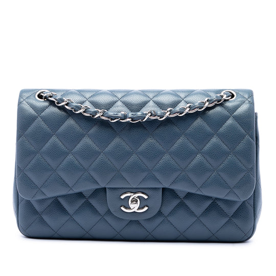Chanel Classic Double Flap Jumbo Blue Caviar Silver