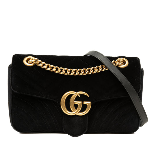 Gucci GG Marmont Medium Black Quilted Velvet