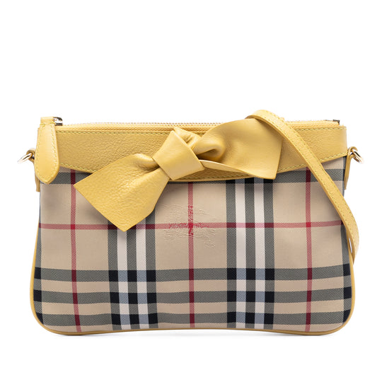 Burberry Haymarket Check Bow Tie Beige Coated Canvas