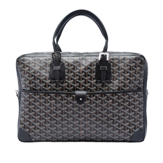 Goyard Ambassade MM Black Goyardine Canvas Calfskin
