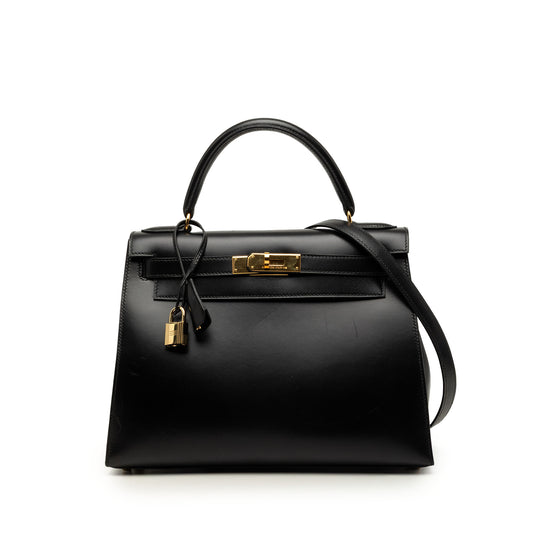 Hermès Kelly Sellier 28 Black Box Calf Gold