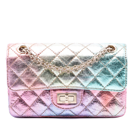 Chanel Mini Quilted Crinkled Goatskin Rainbow Reissue 2.55 Single Flap 224