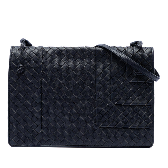 Bottega Veneta Intrecciato Flap Crossbody Blue Nappa Leather