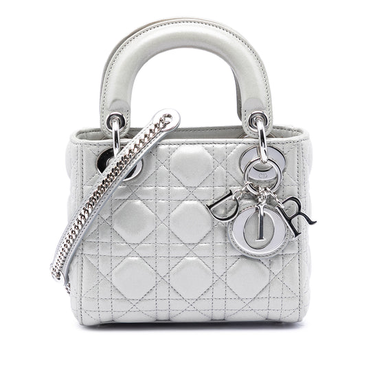 Dior Lady Dior Mini Silver Lambskin