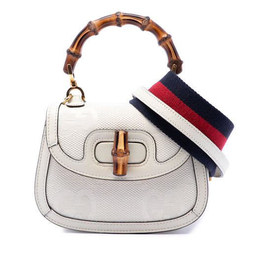Gucci 1947 Bamboo Top Handle Mini Jumbo Beige GG Canvas Calfskin