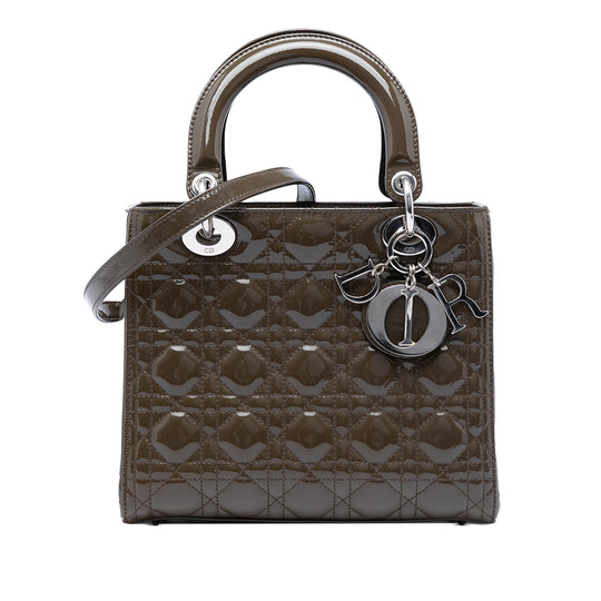 Dior Lady Dior Medium Brown Patent Leather