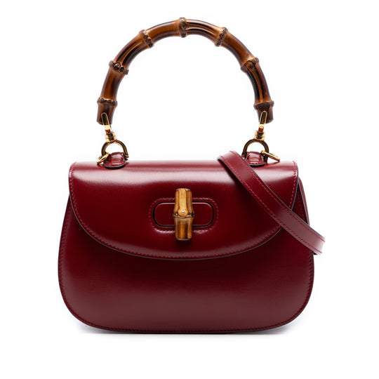 Gucci 1947 Bamboo Top Handle Small Red Calfskin