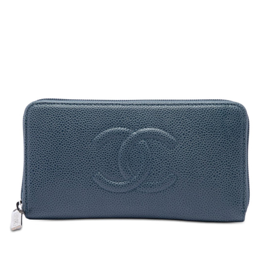 Chanel Zip Around Long Wallet Blue Caviar