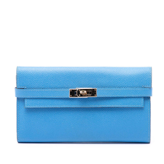 Hermès Kelly Long Wallet Blue Epsom Calfskin Gold