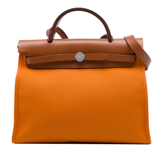 Hermès Herbag Zip 31 Orange Canvas Calfskin
