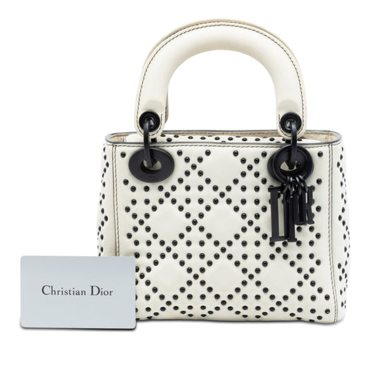 Dior Lady Dior Mini White Ultra Matte Studded Calfskin