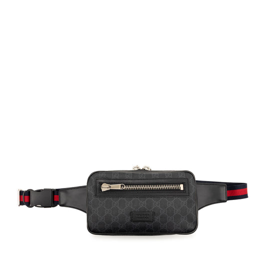 Gucci GG Supreme Web Belt Bag Black GG Supreme Canvas Calfskin