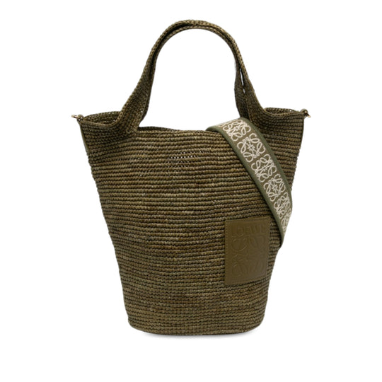 Loewe Slit Satchel Mini Green Raffia