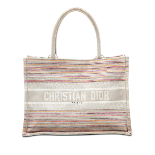 Dior Book Tote Medium Stripe Embroidered Canvas