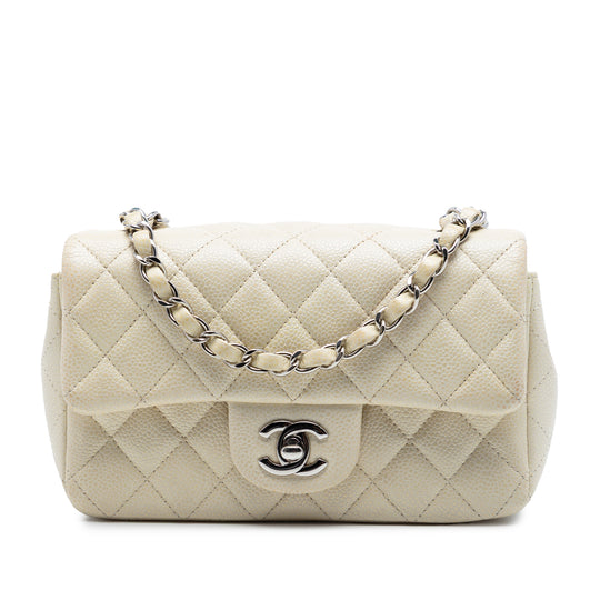 Chanel Classic Single Flap Mini Rectangular White Caviar Gold