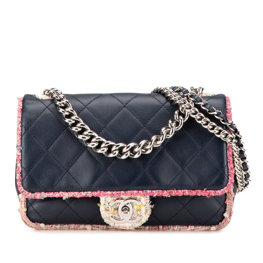 Chanel Elegant Trim Flap Blue Lambskin Tweed