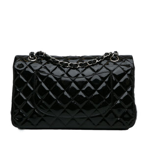 Chanel Classic Double Flap Medium Black Patent Leather Silver