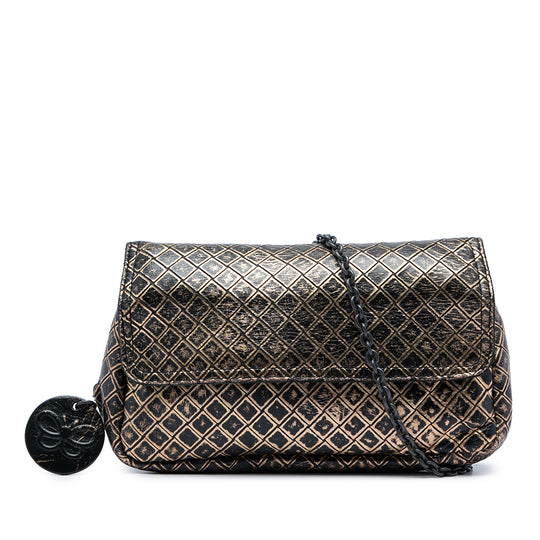 Bottega Veneta Intrecciomirage Chain Flap Gold Embossed Calfskin