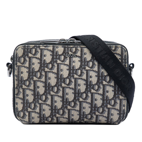 Dior Oblique Canvas Zipped Pouch with Strap Blue Canvas