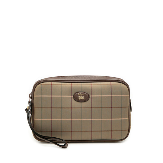 Burberry Check Clutch Brown Canvas