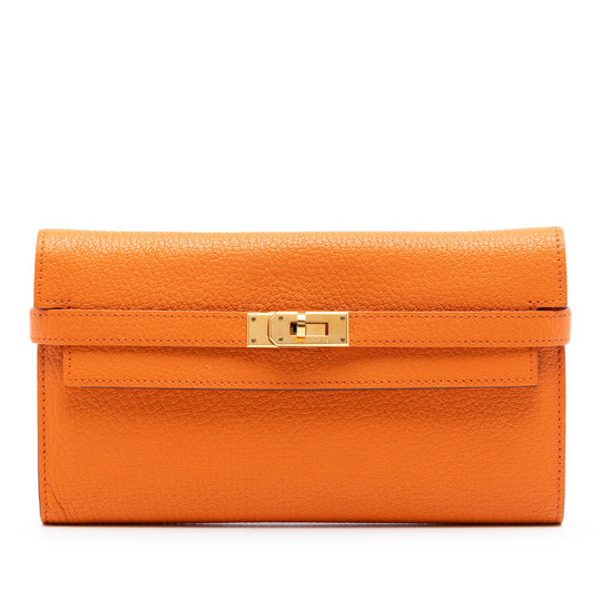 Hermès Kelly Chevre Mysore Longue Wallet Orange Chevre Mysore Goatskin