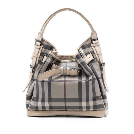 Burberry Walden Belted Hobo Medium Beige Coated Canvas