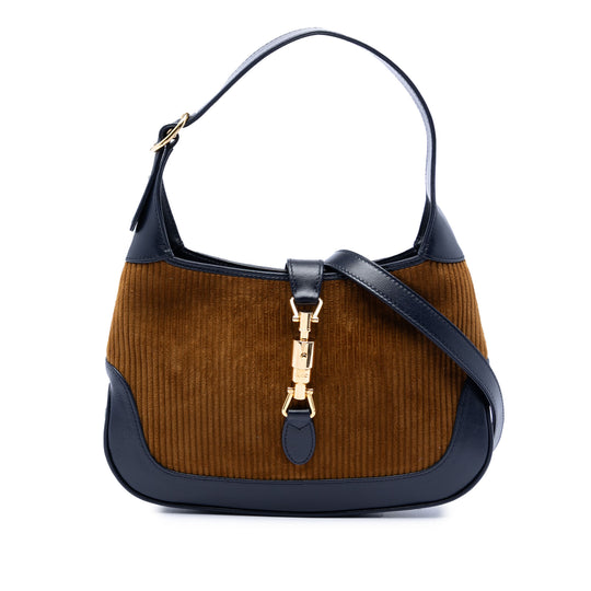 Gucci Jackie 1961 Small Brown Corduroy Blue Calfskin