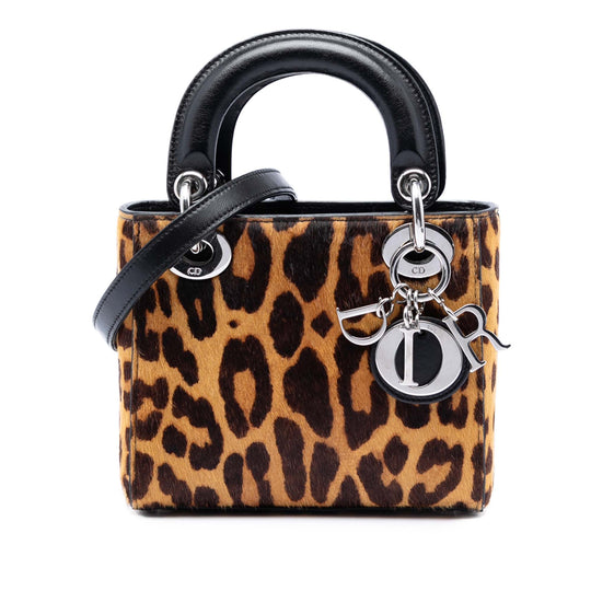 Dior Lady Dior Mini Leopard Pony Hair Silver