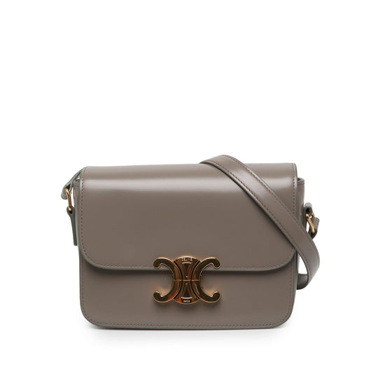 Celine Teen Triomphe Taupe Grey Shiny Calfskin