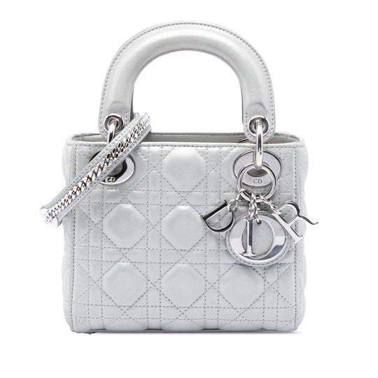Dior Lady Dior Mini Silver Lambskin