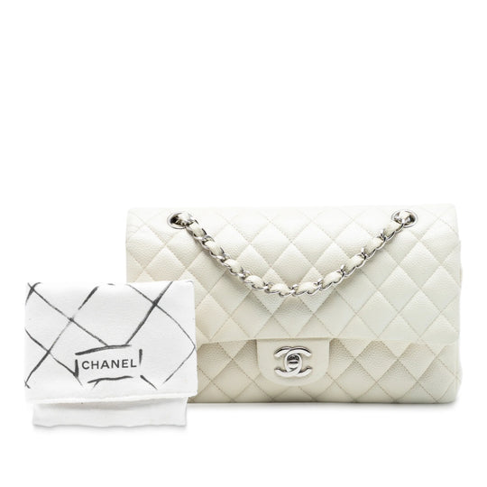 Chanel Classic Double Flap Medium White Caviar Silver