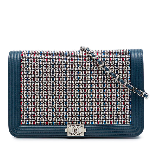Chanel Boy WOC Wallet On Chain Crystal Embellished Blue Lambskin