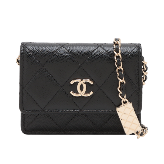 Chanel Mini Chain Wallet Black Caviar Gold