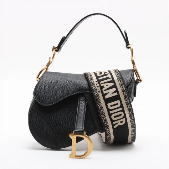 Christian Dior Mini Saddle Bag Black Leather 2-Way