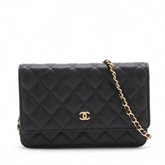 Chanel Matelasse Chain Wallet Black Caviar Gold