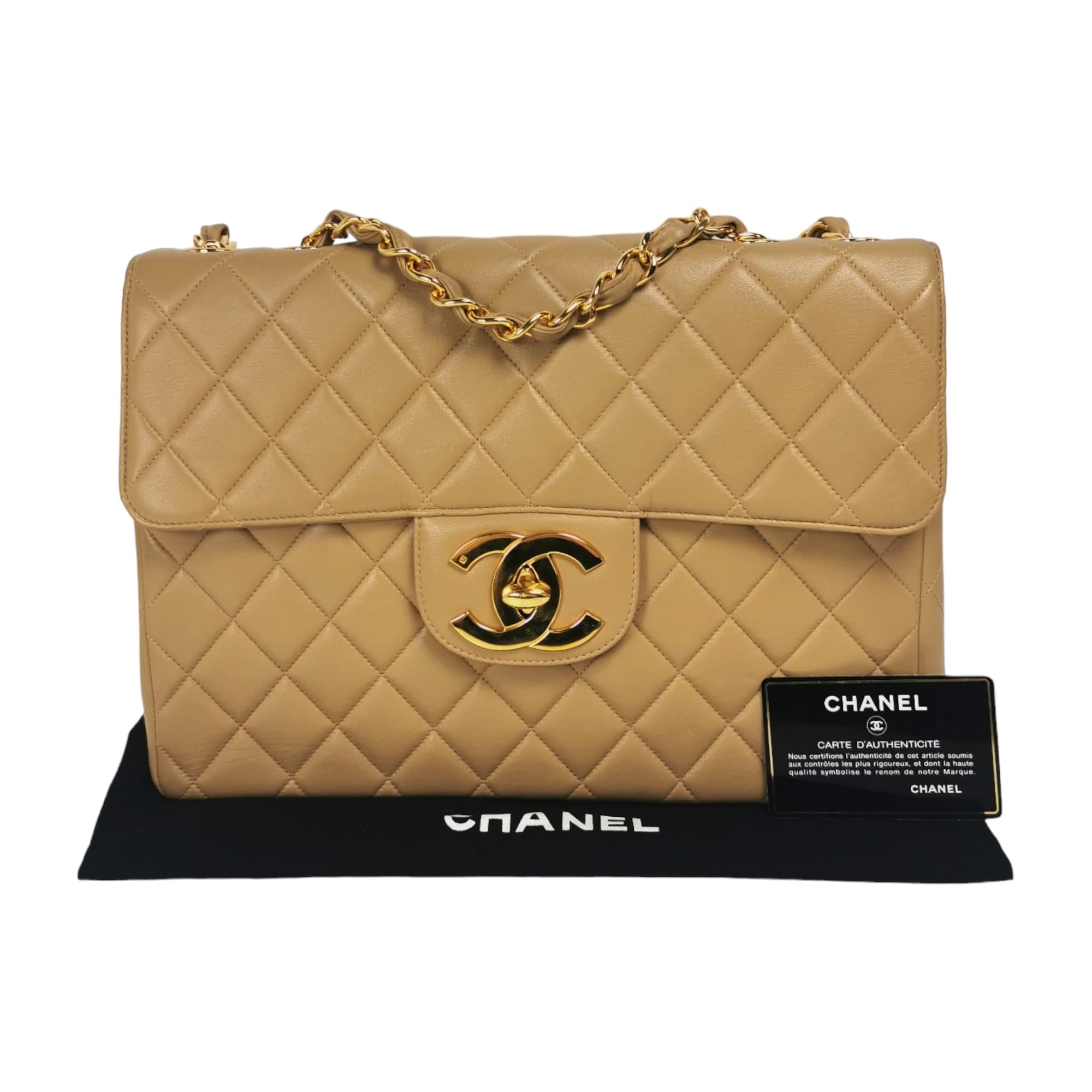 Chanel Classic Jumbo Double Flap 12P Pearly Beige Quilted Caviar with Matte  Gold hardware