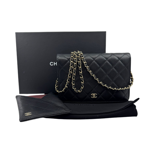 Chanel Wallet on Chain (WOC) Black Caviar Gold Full Flap