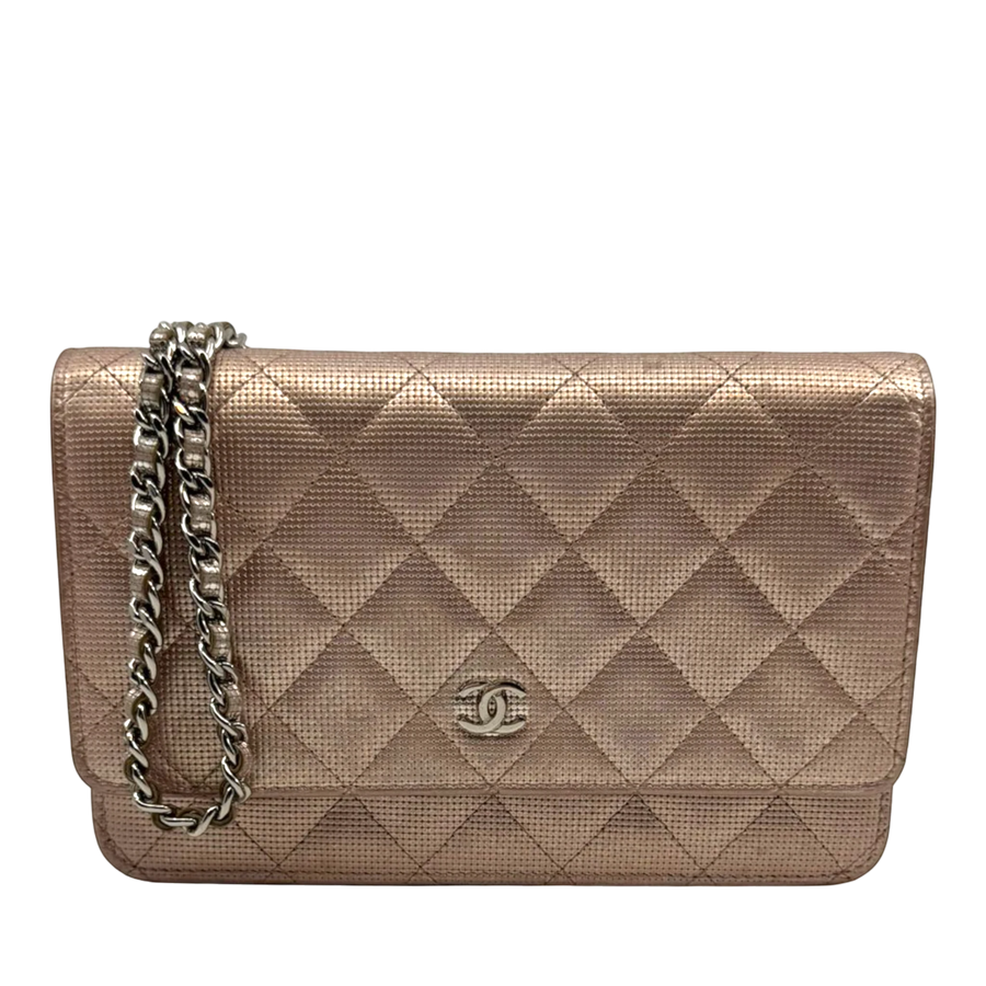 Chanel WOC Wallet on Chain in Rosé Metallic Mesh Effect